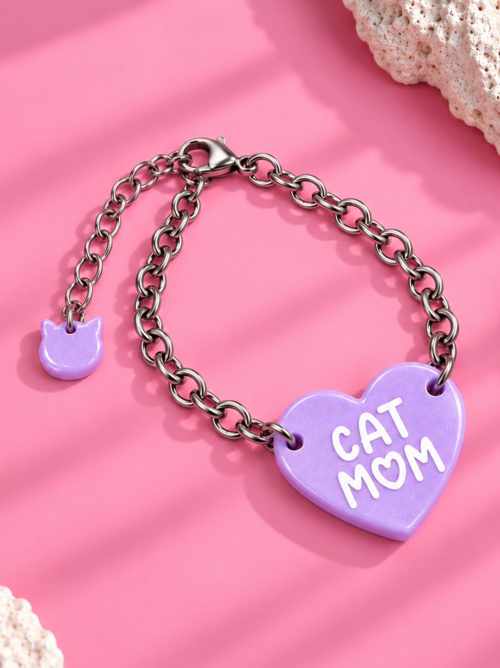 Cat Mom Heart Charm Bracelet — Stainless Steel
Chain — Handmade